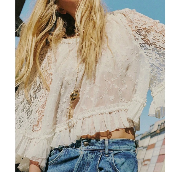 Boho Floral Semi Sheer Loose Fit Ruffle Hem Blouse - Picture 7 of 9